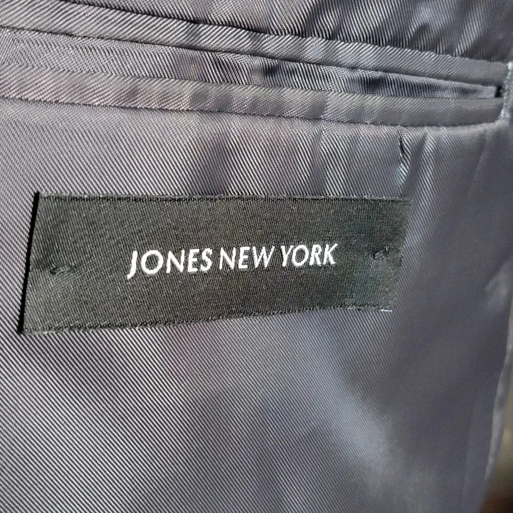 Jones New York Men's Sport Coat Three Button Gray Houndstooth Silk Wool Size 40L